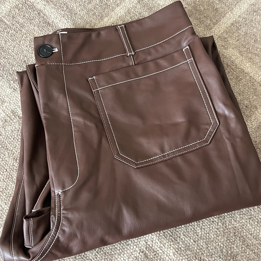 Maeve Colette Chocolate Brown Crop Vegan Leather Pant - Picture 9 of 10
